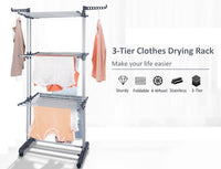 Thumbnail for 3 Tier Foldable Clothes Drying Rack for Laundry Dryer with Hanger Stand Rail Indoor