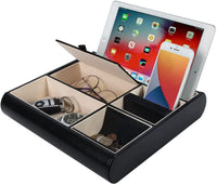Thumbnail for Valet Tray Leather Multi Catch Storage Box for Jewellery Accessories, Keys, Phone, Wallet, Coin, Jewellery (Black)