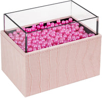 Thumbnail for Leather Makeup Brush Cosmetic Organiser Storage Box with Pink Pearls and Acrylic Cover (Pink)