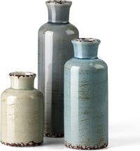 Thumbnail for Ceramic Vases Set of 3 Crackled Finish Blue Farmhouse for Home D�cor