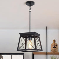 Thumbnail for Farmhouse Pendant Light Rustic Lantern Chandelier Black