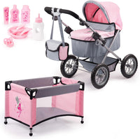 Thumbnail for Trendy Dolls Pram & Travel Bed Set - Fairy, Pink, Grey
