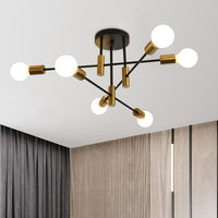 Thumbnail for Mid Century Chandelier Modern, 6-Light , Black & Gold