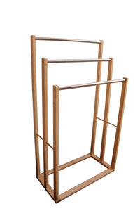 Thumbnail for Bamboo Towel Bar Metal Holder Rack 3-Tier Freestanding for Bathroom and Bedroom