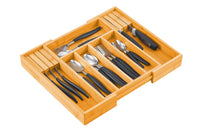 Thumbnail for Large Capacity Bamboo Expandable Drawer Organizer with Knife Block Holder for Home Kitchen Utensils