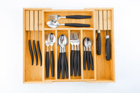 Thumbnail for Large Capacity Bamboo Expandable Drawer Organizer with Knife Block Holder for Home Kitchen Utensils