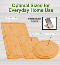 Thumbnail for 3 Pieces Bamboo Cutting Board with Juice Groove and Mobile Holder included for Home Kitchen