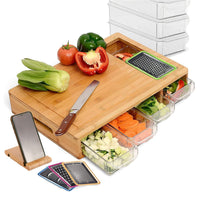 Thumbnail for Large Bamboo Cutting Board and 4 Containers with Mobile Holder gift included for Home Kitchen