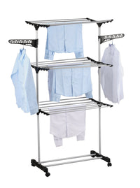 Thumbnail for Folding 3 Tier Clothes Laundry Drying Rack with Stainless Steel Tubes for Indoor & Outdoor Home