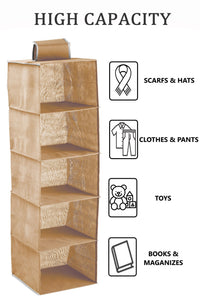 Thumbnail for 2 Pack 5-Tier Shelf Hanging Closet Organizer and Storage for Clothes (Beige)