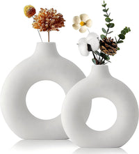 Thumbnail for Ceramic Set of 2 Creative Round White Vases for Home Decor