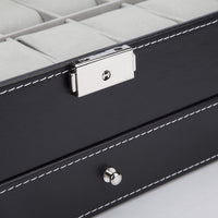 Thumbnail for Black Leather Watch Box Jewelry Display Case with Drawers (12 Slots with 2 Layers)