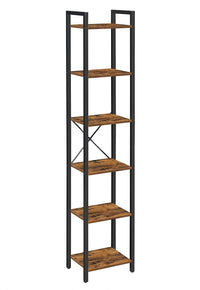 Thumbnail for 6-Tier Rustic Bookshelf, Brown & Black