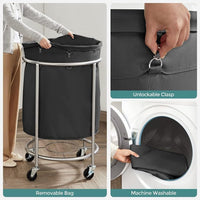 Thumbnail for Steel Frame Laundry Basket Wheels, Black