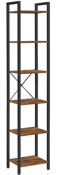 Thumbnail for Small 6-Tier Industrial Bookshelf, Rustic Brown, Black