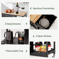 Thumbnail for Kitchen Island Cart with Storage, Drawers, Shelves