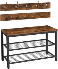 Thumbnail for Industrial Design Entryway Shoe Rack with Coat Hooks Organizer (Brown)