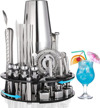 Thumbnail for 19 Pieces Cocktail Shaker Set Bartender Kit with Rotating 360 Display Stand and Professional Bar Set Tools