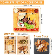Thumbnail for Bamboo Cheese Board and Knife Set with Cutlery including Slate Rock Tray, 4 Stainless Steel Knife & Thick Wooden tray