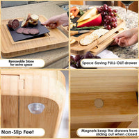 Thumbnail for Bamboo Cheese Board and Knife Set with Cutlery including Slate Rock Tray, 4 Stainless Steel Knife & Thick Wooden tray