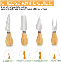 Thumbnail for Bamboo Cheese Board and Knife Set with Cutlery including Slate Rock Tray, 4 Stainless Steel Knife & Thick Wooden tray