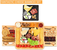Thumbnail for Bamboo Cheese Board and Knife Set with Cutlery including Slate Rock Tray, 4 Stainless Steel Knife & Thick Wooden tray