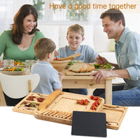Thumbnail for Bamboo Cheese Board and Knife Set with Cutlery including Slate Rock Tray, 4 Stainless Steel Knife & Thick Wooden tray