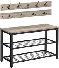 Thumbnail for Industrial Design Entryway Shoe Rack with Coat Hooks Organizer (Grey)