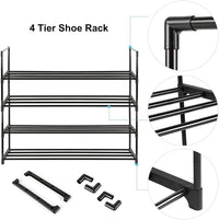 Thumbnail for 4-Tier Stainless Steel Shoe Rack Storage Organizer to Hold up to 15 Pairs of Shoes (55cm, Black)