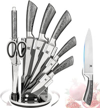 Thumbnail for Kitchen Knife Block Set 8 Stainless Steel Knives with Wooden Color Handle (Silver color)