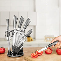 Thumbnail for Kitchen Knife Block Set 8 Stainless Steel Knives with Wooden Color Handle (Silver color)