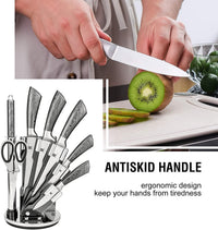Thumbnail for Kitchen Knife Block Set 8 Stainless Steel Knives with Wooden Color Handle (Silver color)