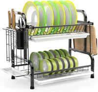 Thumbnail for Stainless Steel 2-Tier Dish Drying Rack with Utensil Holder, Cutting Board Holder and Dish Drainer for Kitchen Counter (Black)