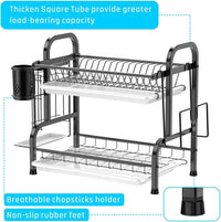 Thumbnail for Stainless Steel 2-Tier Dish Drying Rack with Utensil Holder, Cutting Board Holder and Dish Drainer for Kitchen Counter (Black)