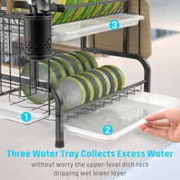 Thumbnail for Stainless Steel 2-Tier Dish Drying Rack with Utensil Holder, Cutting Board Holder and Dish Drainer for Kitchen Counter (Black)