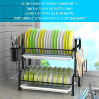 Thumbnail for Stainless Steel 2-Tier Dish Drying Rack with Utensil Holder, Cutting Board Holder and Dish Drainer for Kitchen Counter (Black)