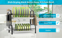 Thumbnail for Stainless Steel 2-Tier Dish Drying Rack with Utensil Holder, Cutting Board Holder and Dish Drainer for Kitchen Counter (Black)