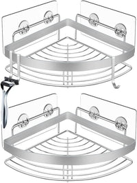 Thumbnail for 2 Pack Wall Mounted Adhesive Stainless Steel with Hooks Bathroom Shelf Storage Organizer