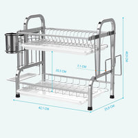 Thumbnail for Stainless Steel 2-Tier Dish Drying Rack with Utensil Holder, Cutting Board Holder and Dish Drainer for Kitchen Counter (Silver)