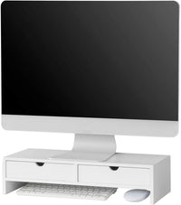 Thumbnail for White Monitor Stand Desk Organizer with 2 Drawers