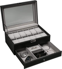 Thumbnail for 12 Slot PU Leather Lockable Watch and Jewelry Storage Boxes (Black)