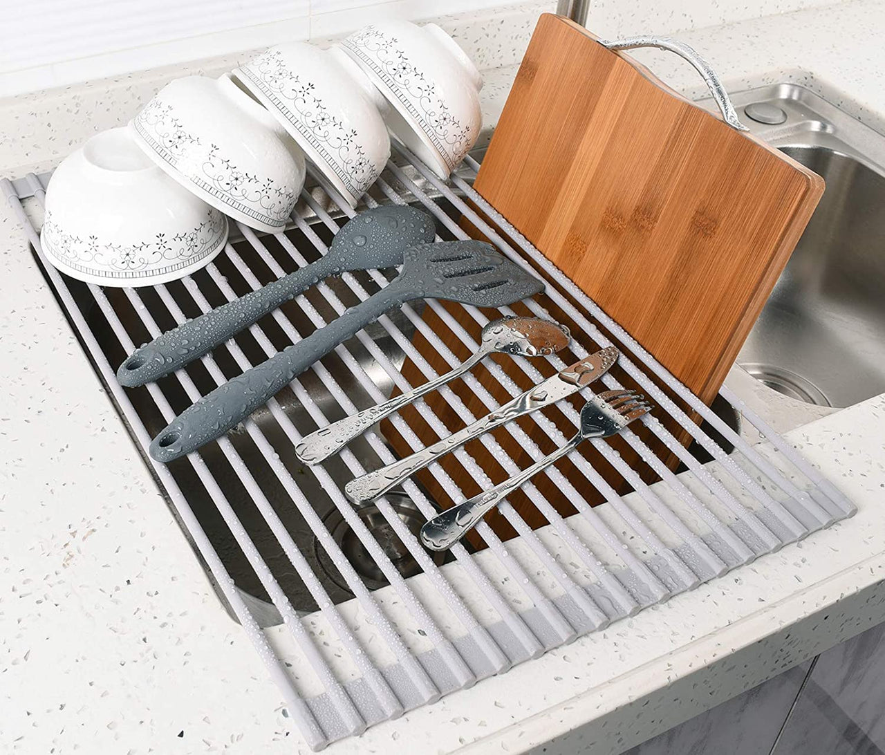 Over The Sink Multipurpose Roll-Up Dish Drying Rack (52 x 33 cm)