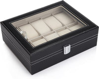 Thumbnail for Black PU Leather Watch Organizer Display Storage Box Cases for Men & Women (10 slots)