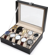 Thumbnail for Black PU Leather Watch Organizer Display Storage Box Cases for Men & Women (10 slots)