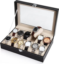 Thumbnail for Black PU Leather Watch Organizer Display Storage Box Cases for Men & Women (12 slots)