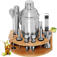 Thumbnail for Cocktail Shaker Set Bartender Kit with Bamboo frame and 12 Pieces Stainless Steel Bar Tool Set