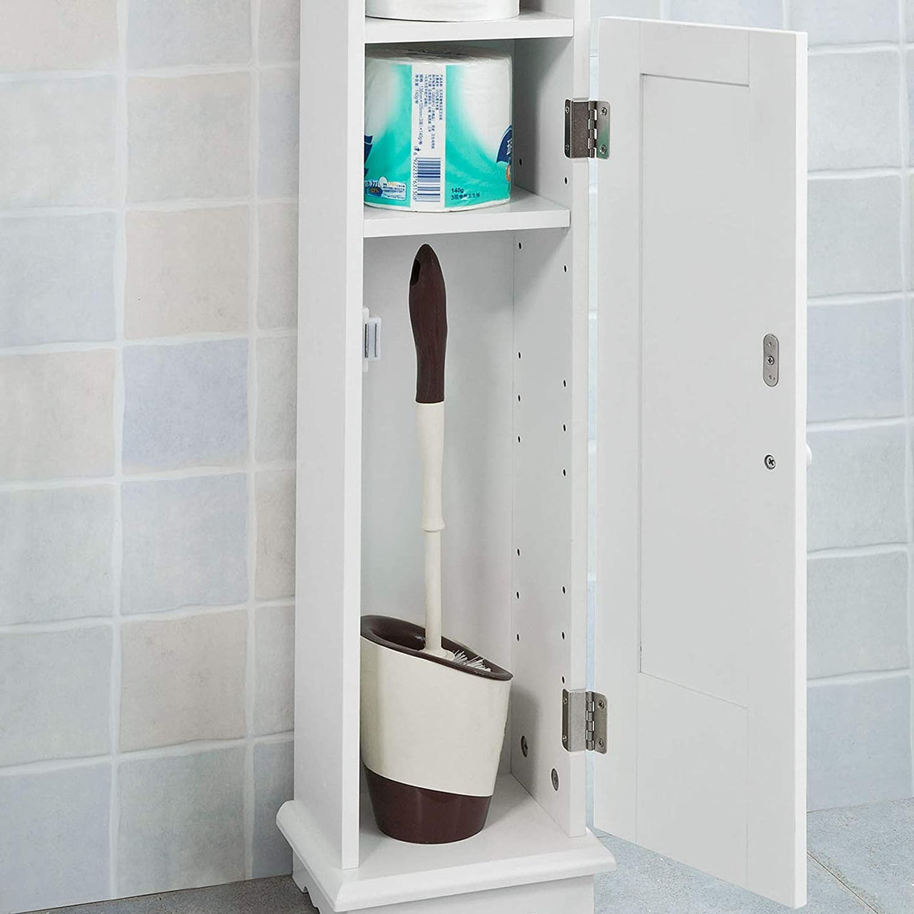 Toilet Paper Holder with Storage, Freestanding Cabinet, Toilet Brush Holder and Toilet Paper Dispenser 20x100x18 cm