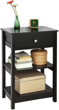 Thumbnail for Black Bedside Table with 1 Drawer and 2 Shelves