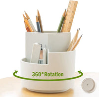Thumbnail for 360 degree rotating multi-functional pen holder with 3 separate layer for office desk organiser (White)