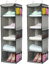 Thumbnail for 2 Pack 5 Foldable Shelf Hanging Closet Organizer Space Saver with Side Accessories Pockets for Clothes Storage